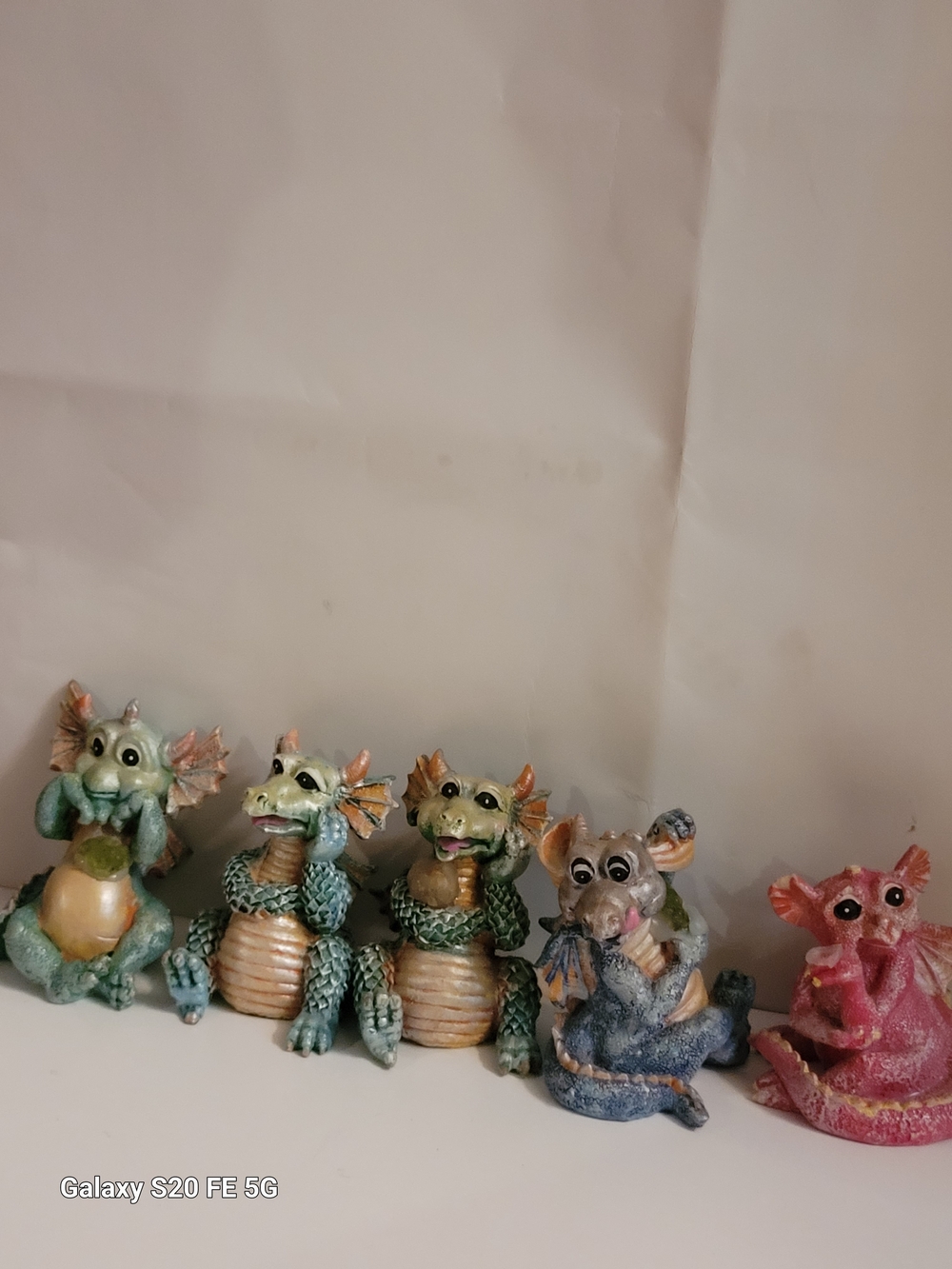 Set of 5 Colorful Ceramic Dragon Figurines